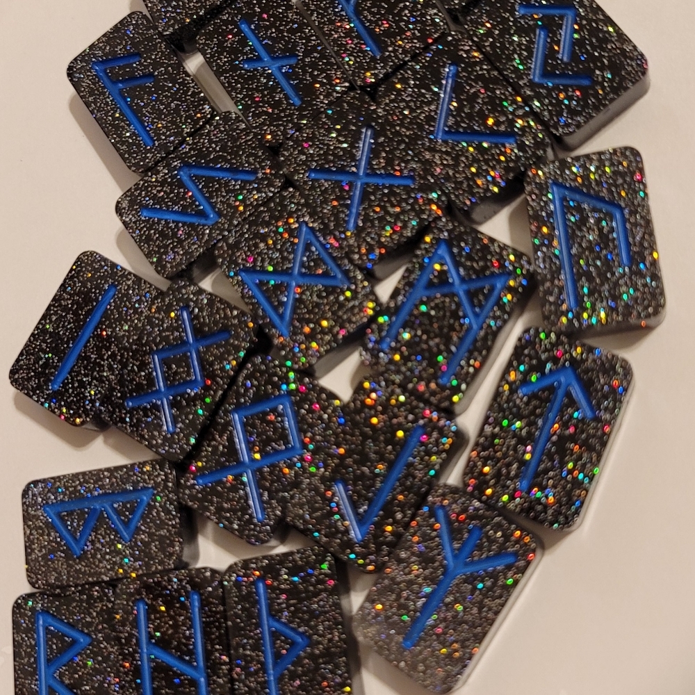 Runes black and blue multicolor sparkle